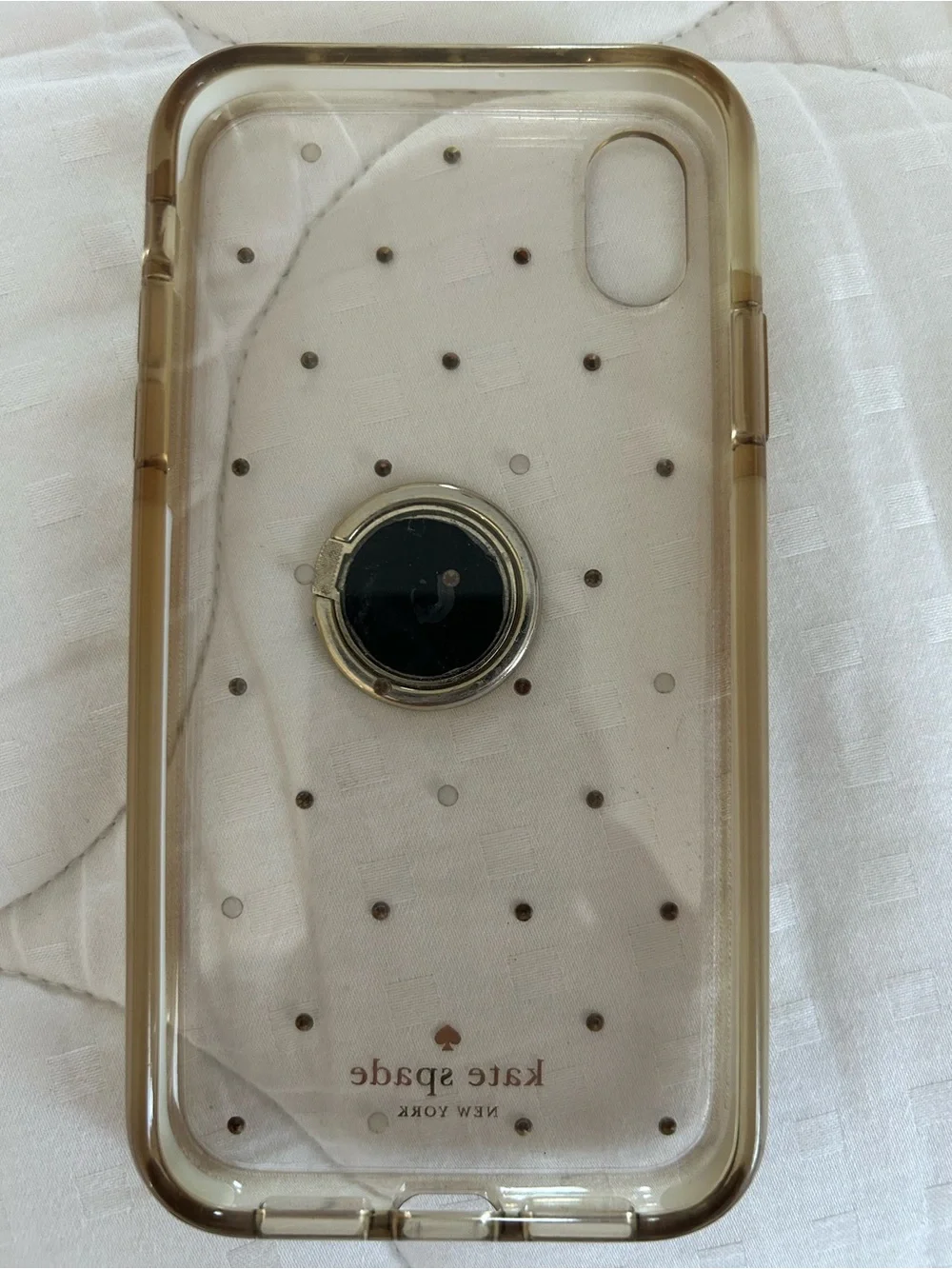 kate spade Clear Phone Case with Gold Trim, Pink & Clear Crystal Dots and Ring